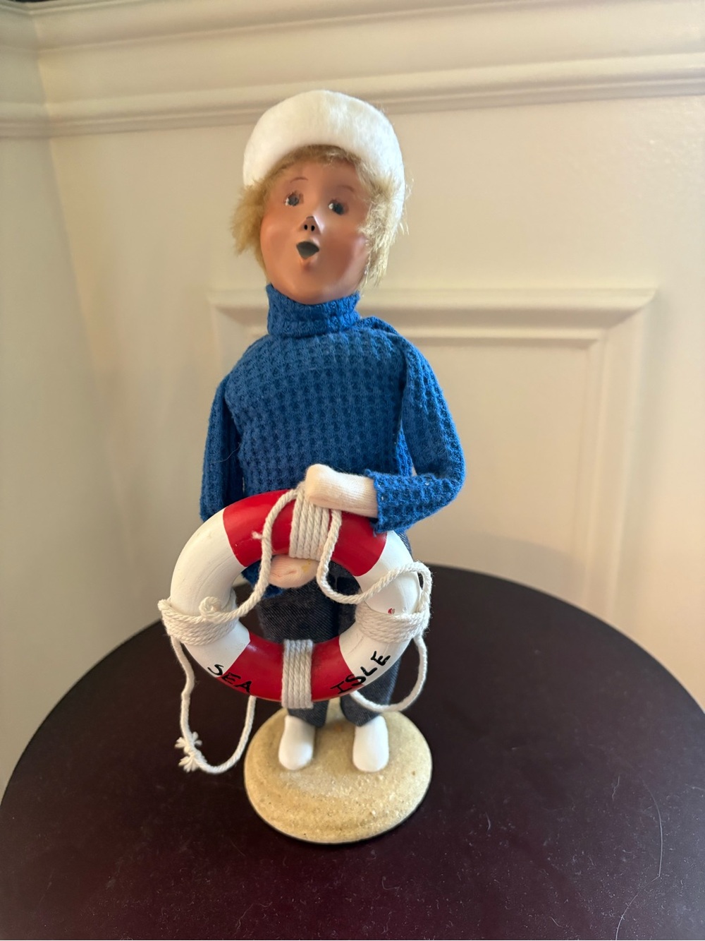Byer’s Choice Nautical Blue Sweater Caroler Doll with Red-and-White Lifesaver